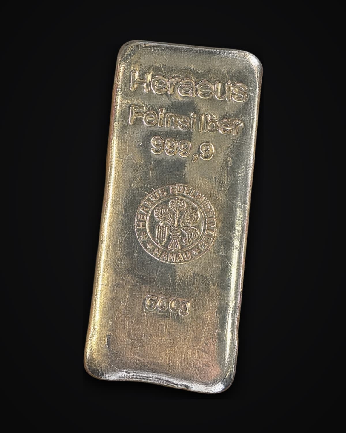 Cast silver bar stamped 500 g, fine silver 999.9