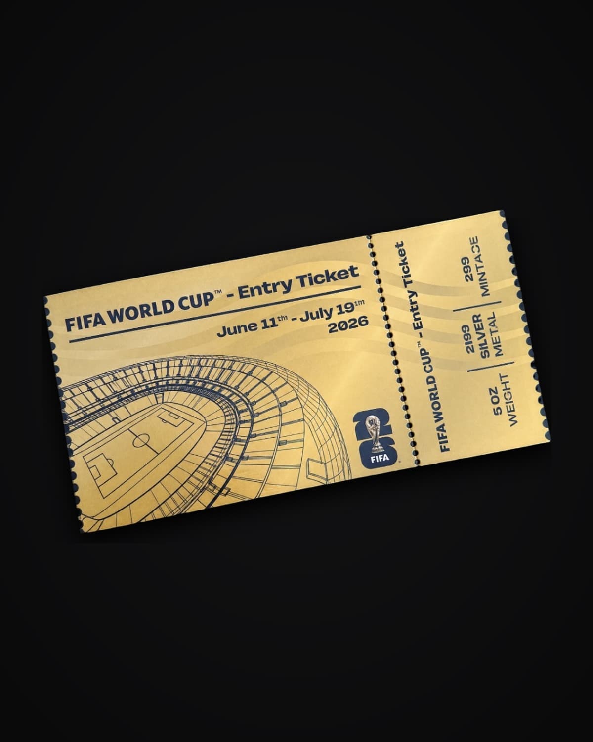 FIFA World Cup 'Entry Ticket' presentation box, closed, marked 999 silver, 5 oz