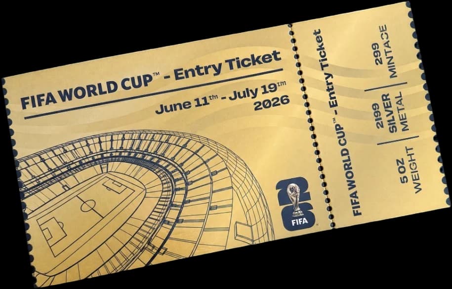 FIFA World Cup 'Entry Ticket' presentation box, closed, marked 999 silver, 5 oz