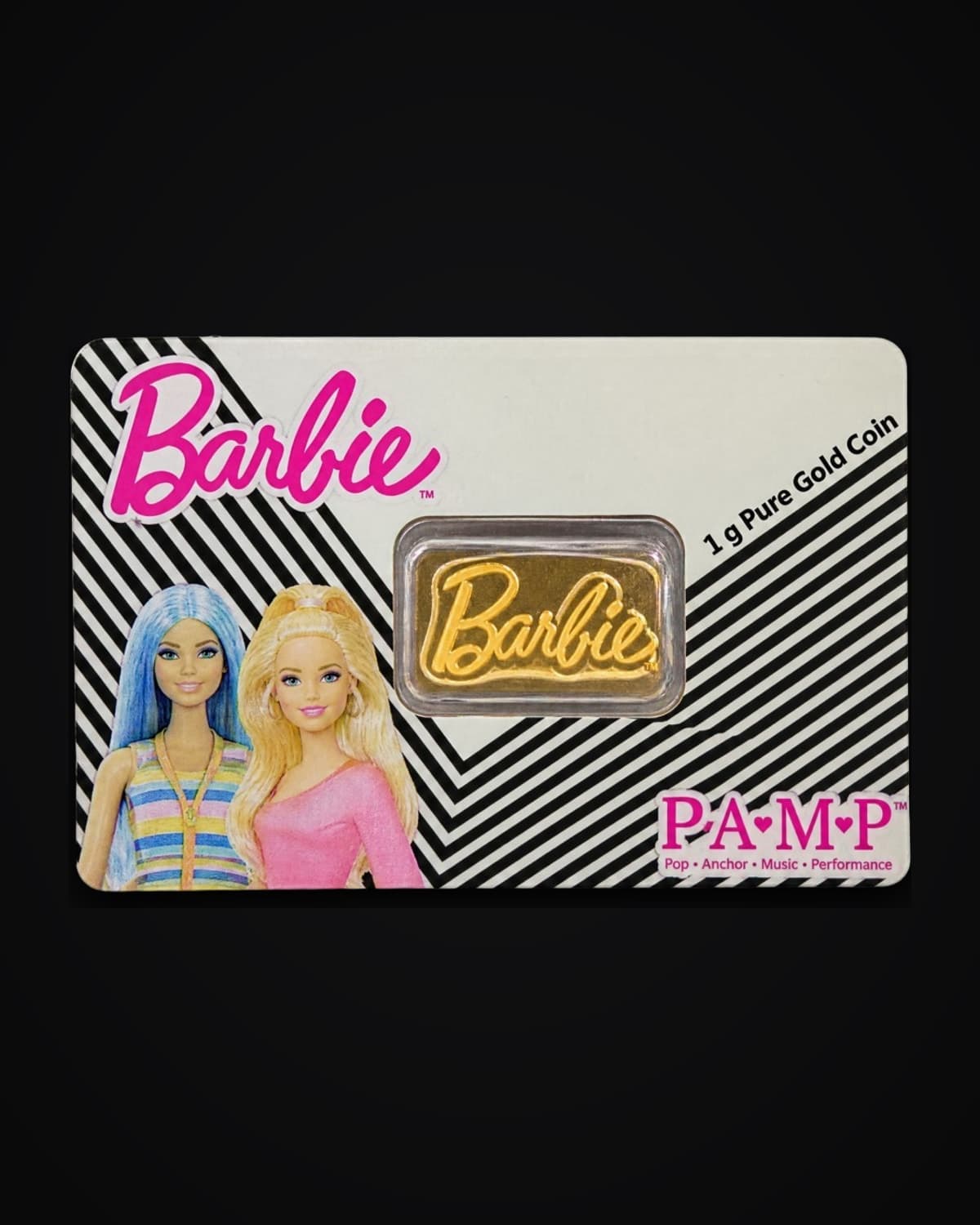 Barbie collector card with a sealed gold bar