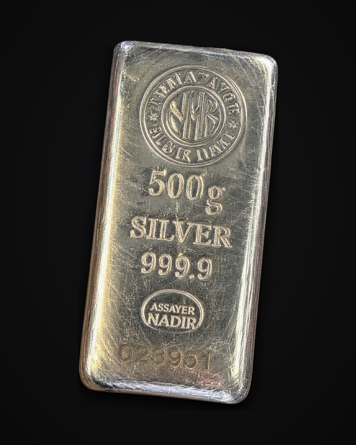 Cast silver bar stamped 500 g, 999.9 silver