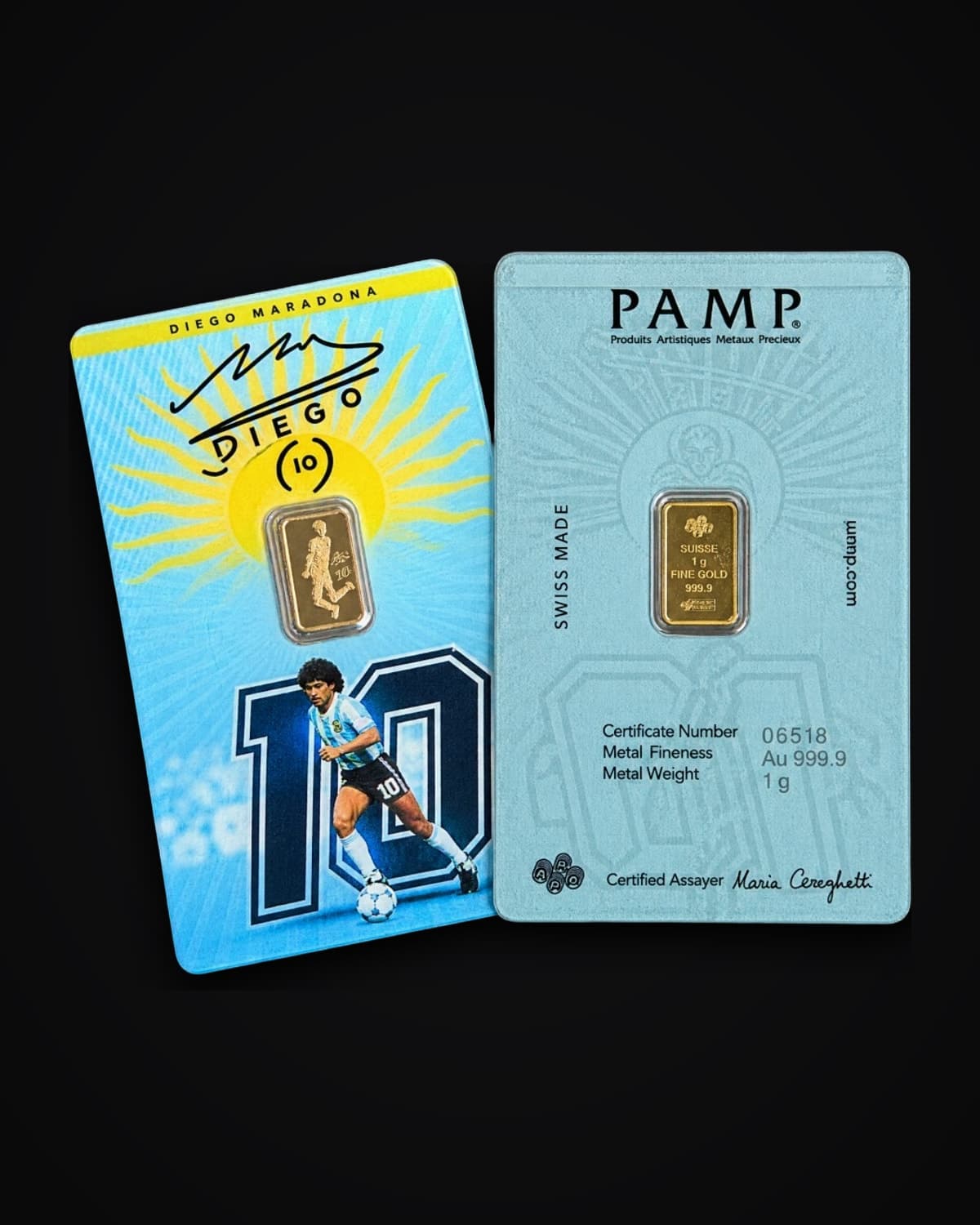 Two PAMP gold bar collector cards