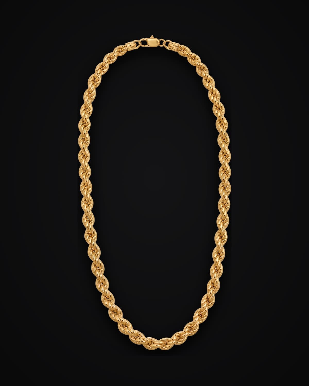 Gold rope chain, shown on a black background