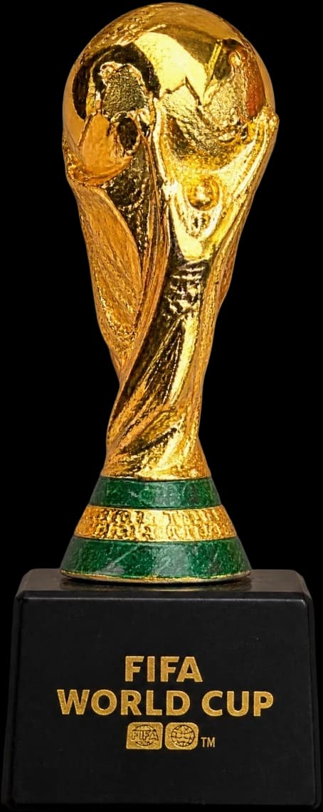 Gold-coloured FIFA World Cup trophy replica on a black base