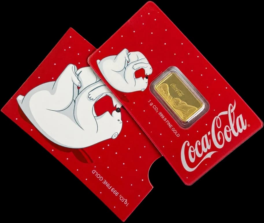 Coca-Cola collector card with a sealed gold bar
