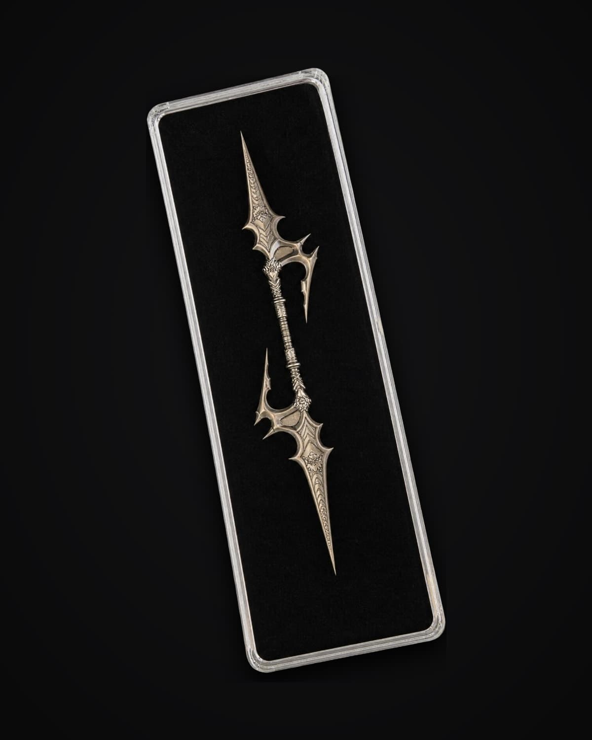 Boxed silver collectible spear from The Divine Weapons series