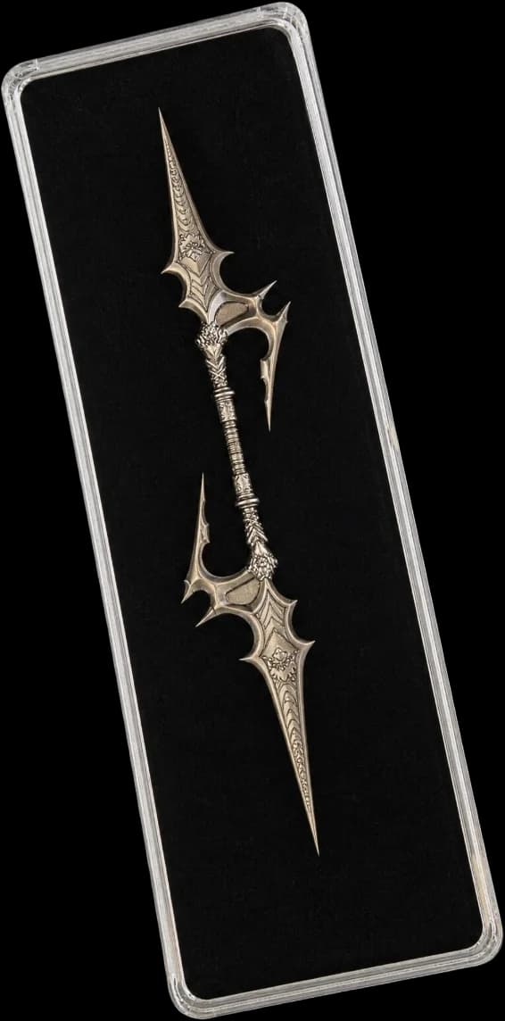 Boxed silver collectible spear from The Divine Weapons series