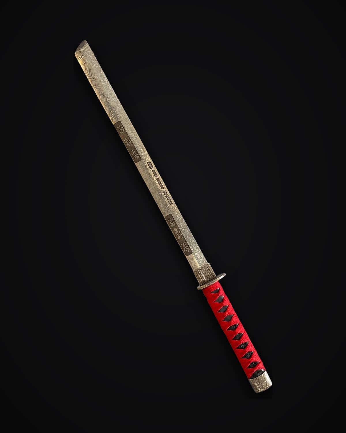 Silver collectible katana with a red wrapped handle from The Divine Weapons series