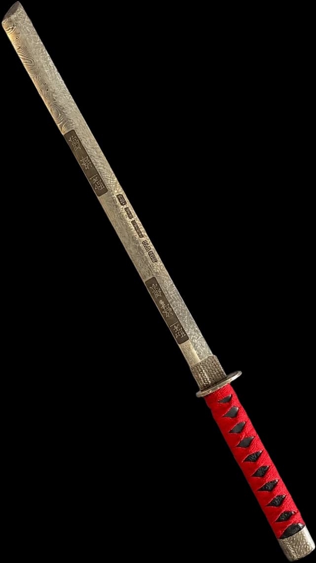 Silver collectible katana with a red wrapped handle from The Divine Weapons series