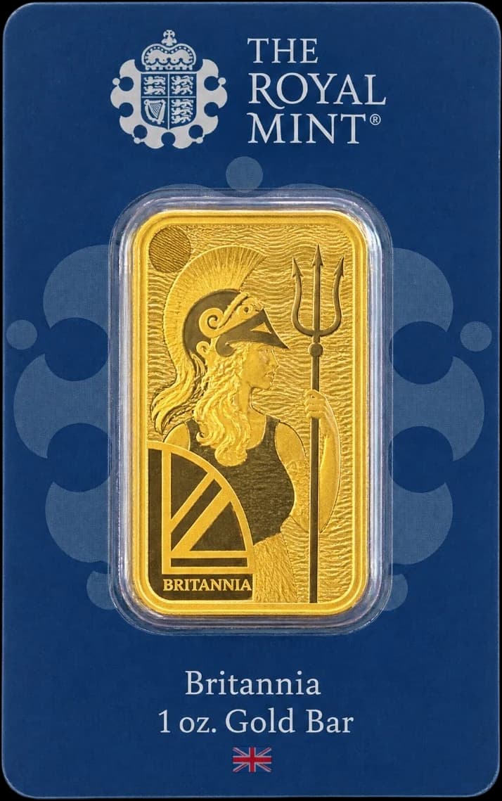 Royal Mint Britannia one ounce gold bar sealed in its card