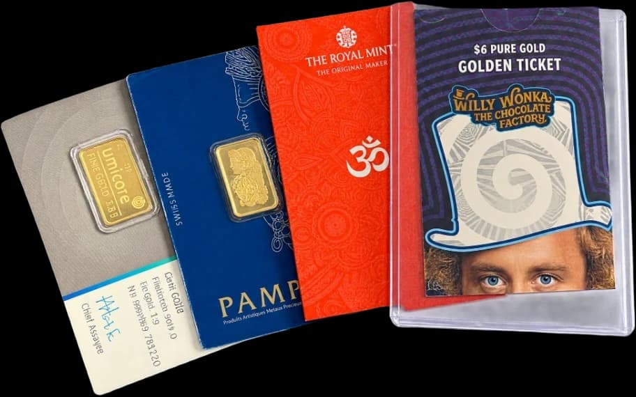 Three PAMP gold bar collector cards