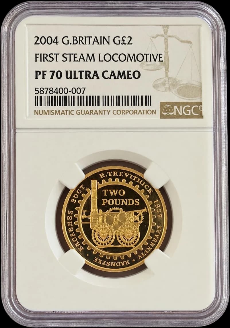 Gold proof coin in a graded NGC slab