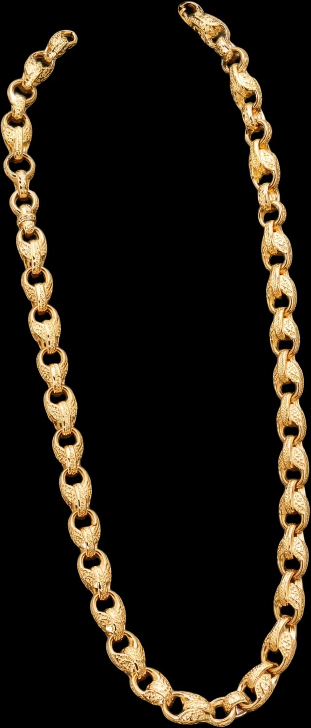 Gold belcher chain, shown on a black background
