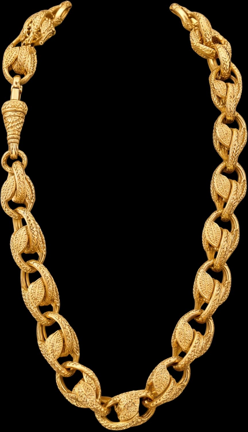 Gold chain of engraved barrel links