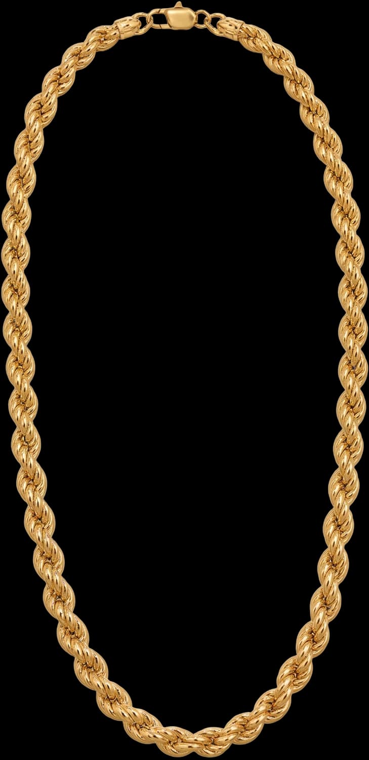 Gold rope chain, shown on a black background