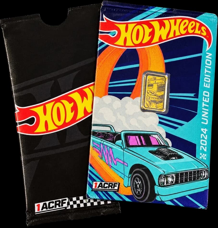 Hot Wheels 2024 limited edition card with a sealed gold bar