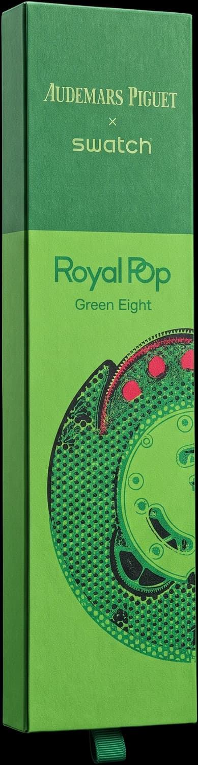 Boxed green digital watch in its green presentation box